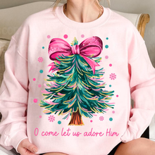 Load image into Gallery viewer, O COME LET US ADORE HIM CHRISTMAS TREE SWEATSHIRT

