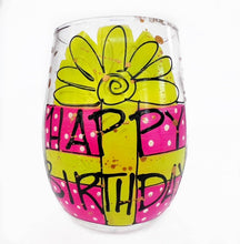 Load image into Gallery viewer, Birthday Wine Glass - Hand Painted Gift Colorful Spring
