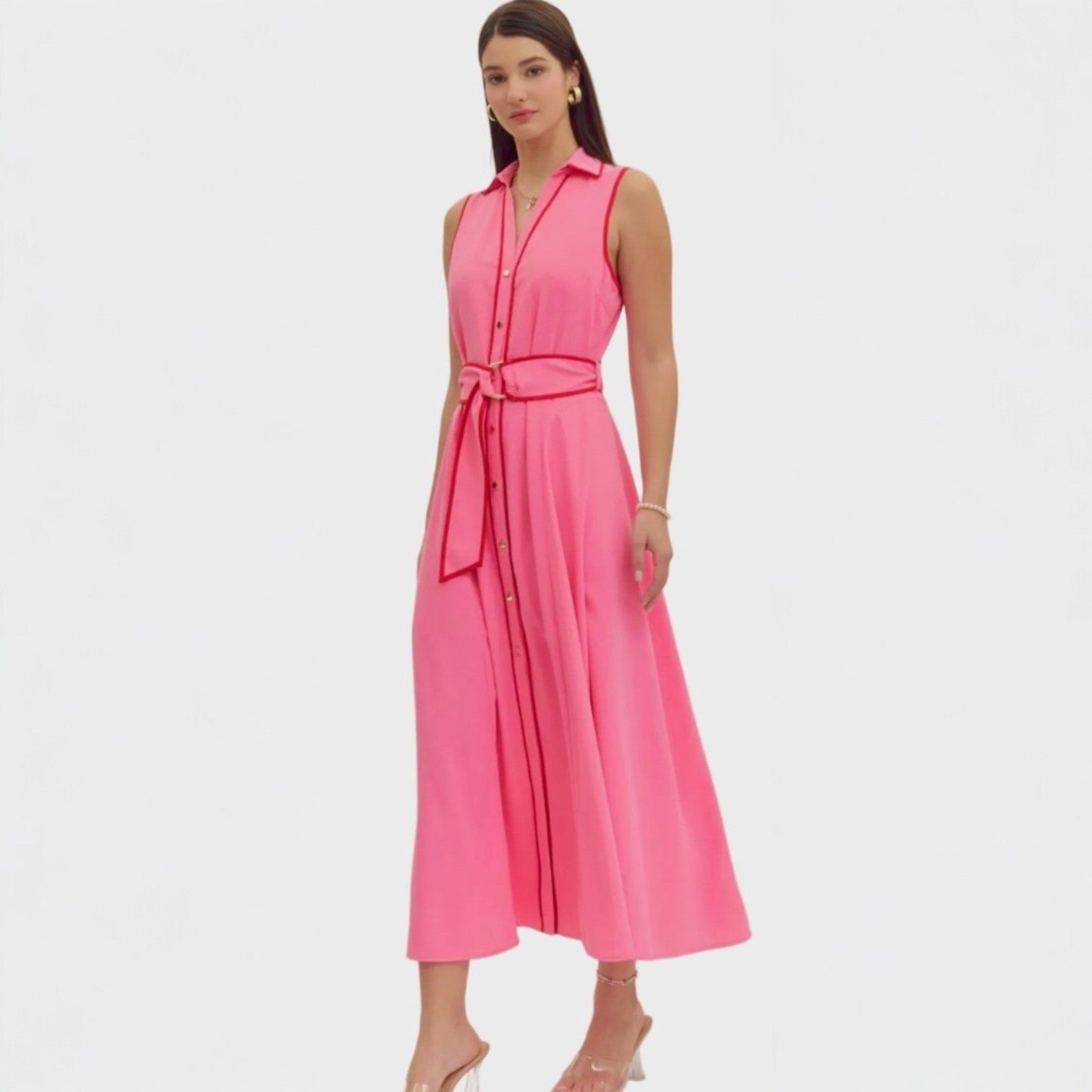 pink dress with belt Harbor Chic Belted Dress Small / BLUE
