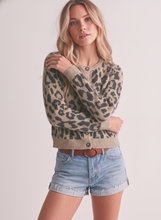 Load image into Gallery viewer, IJ-10152-LEOPARD ROUND NECK BUTTON DOWN SHORT CARDIGAN: Brown / L
