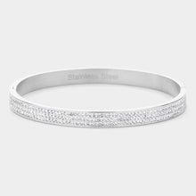 Load image into Gallery viewer, Rhinestone Embellished Stainless Steel Bangle Bracelet: Silver
