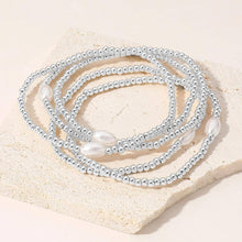 Load image into Gallery viewer, 5PCS - Pearl Pointed Metal Ball Beaded Stretch Bracelets: Silver
