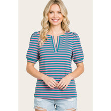 Load image into Gallery viewer, SPLIT NECK TERRY STRIPED TOP
