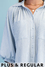 Load image into Gallery viewer, Striped Balloon Sleeve Button Down Blouse
