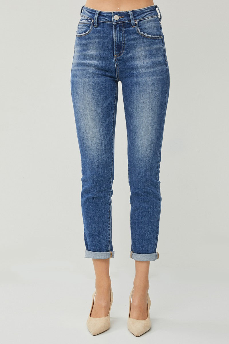 RISEN- HIGH RISE ROLL UP RELAXED SKINNY JEANS