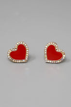 Load image into Gallery viewer, Glass Stone Trimmed Enamel Heart Stud Earrings
