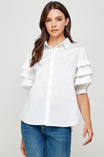 Load image into Gallery viewer, Ruffle Detail Sleeve Poplin Shirt
