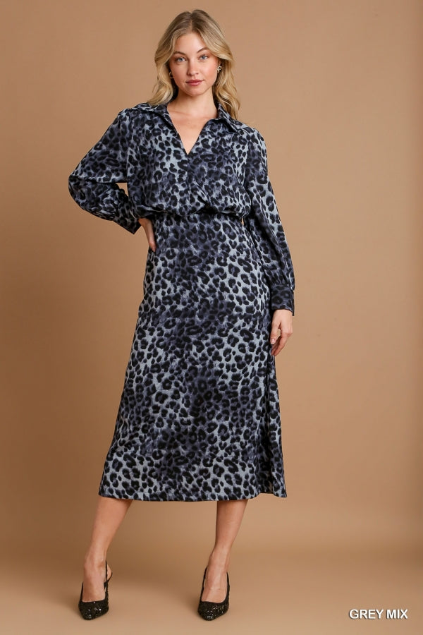 Animal Print Surplice V-Neck Maxi Dress - AVAILABLE IN BROWN MIX
