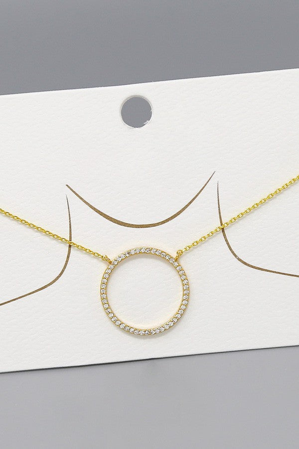 Circle CZ Pave Pendant Gold Dipped Short Necklace
