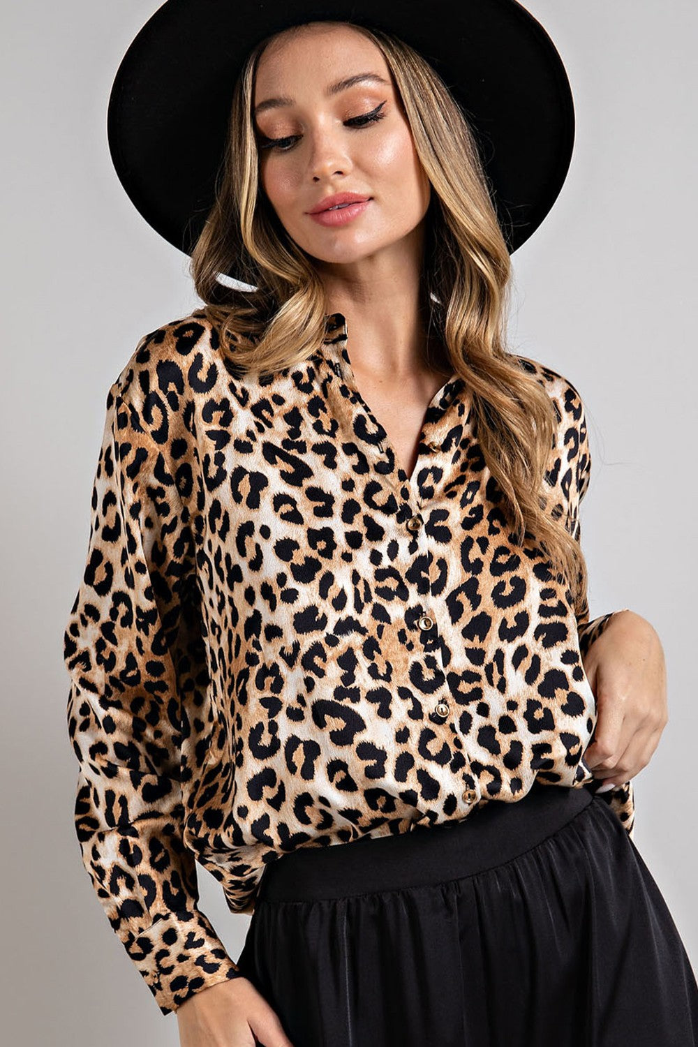 LEOPARD PRINTED BUTTON FRONT BLOUSE TOP
