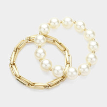 Load image into Gallery viewer, 2PCS - Pearl Beaded Metal Chain Layered Bracelets: Gold Cream
