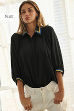 Load image into Gallery viewer, Plus Embroidered Collared And Cuffed Blouse: Sky Blue / Plus Size / 3XL
