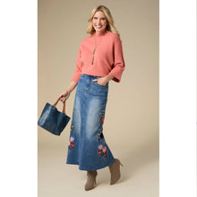 Load image into Gallery viewer, EverStretch Embroidered Maxi Skirt: Medium Denim / S
