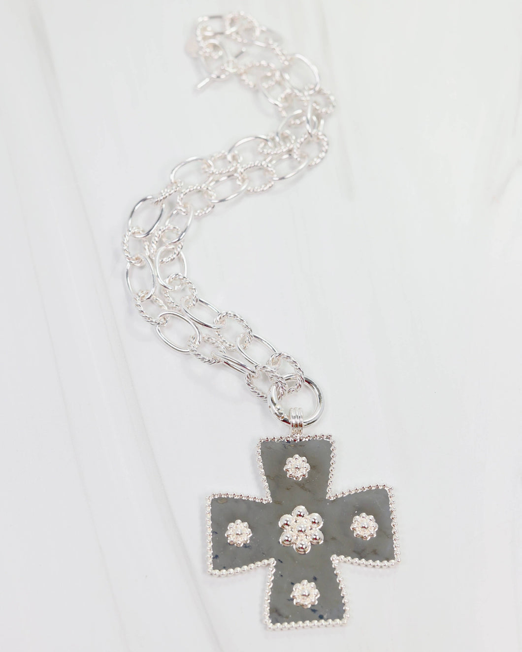 Carol Large Cross Charm Necklace Silver: Default