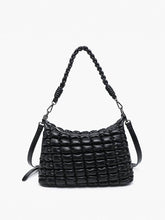 Load image into Gallery viewer, Jacqueline Puffer Shoulder Bag w/ Macrame Strap: Black
