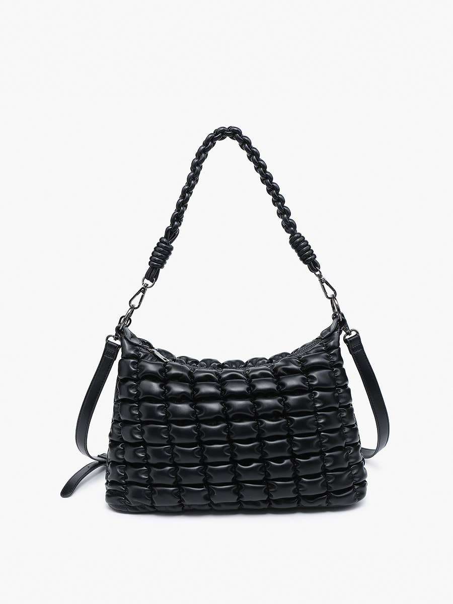 Jacqueline Puffer Shoulder Bag w/ Macrame Strap: Black