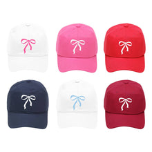Load image into Gallery viewer, Bow Embroidered Cap: Hot Pink/White
