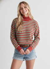 Load image into Gallery viewer, IT-10239-MOCKNECK TERRY STRIPE COTTON TOP: Red/Green / L
