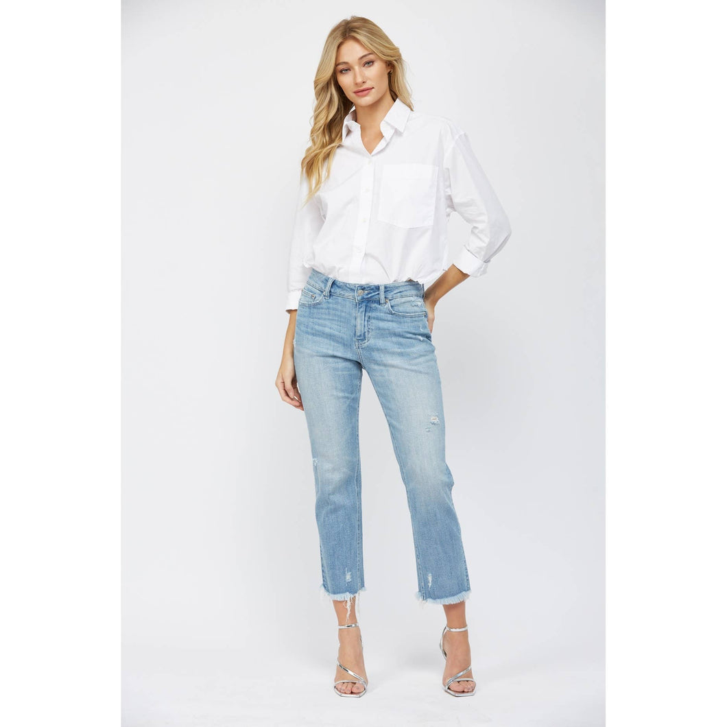 / MID RISE CIGARETTE CROP: POWER BLUE