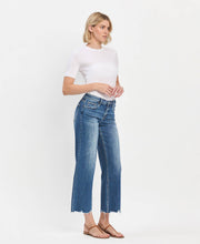 Load image into Gallery viewer, MID RISE MEDIUM DARK WASH RAW HEM WIDE JEANS vervet
