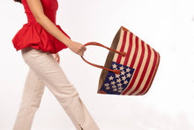 Load image into Gallery viewer, American Flag Small Straw Tote Bag
