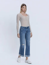 Load image into Gallery viewer, MID RISE MEDIUM DARK WASH CUFFED SLIM WIDE JEANS T7245: CHARMING / 26

