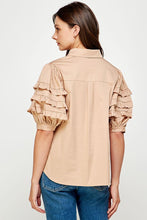 Load image into Gallery viewer, Ruffle Detail Sleeve Poplin Shirt
