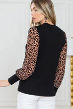 Load image into Gallery viewer, Black Leopard Print Long Sleeve Ribbed Knit Blouse
