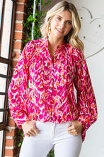 Load image into Gallery viewer, ABSTRACT PRINT MANDARIN COLLAR BUTTON DOWN BLOUSE

