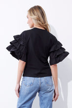 Load image into Gallery viewer, Tiered Poplin Sleeve Knit Top
