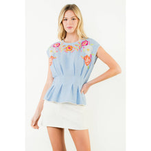 Load image into Gallery viewer, Short Sleeve Floral Embroidery Top: THML
