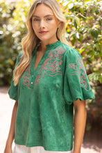 Load image into Gallery viewer, Tabitha Floral Embroidered  Suede Top
