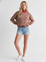Load image into Gallery viewer, IT-10239-MOCKNECK TERRY STRIPE COTTON TOP: Red/Green / M
