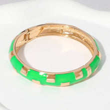 Load image into Gallery viewer, Geographic Patterned Enamel Hinged Bangle Bracelet
: Green
