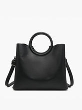 Load image into Gallery viewer, Helen Shaped Satchel w/ Round Handle &amp; Long Strap: Black
