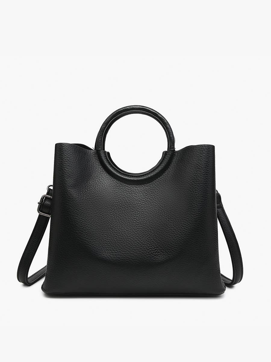 Helen Shaped Satchel w/ Round Handle & Long Strap: Black