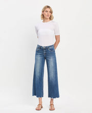 Load image into Gallery viewer, MID RISE MEDIUM DARK WASH RAW HEM WIDE JEANS vervet
