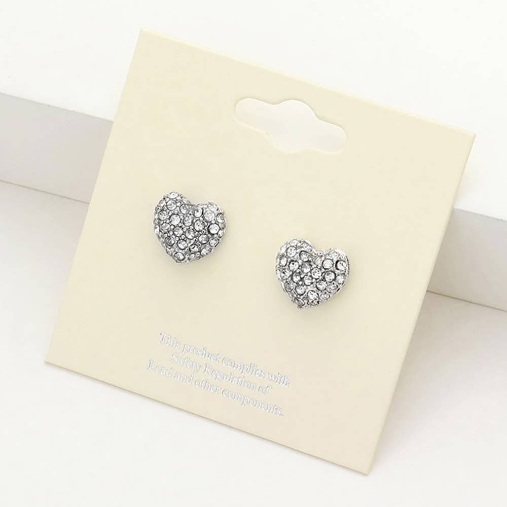 Crystal Pave Heart Stud Earrings: SILVER CLEAR