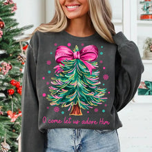 Load image into Gallery viewer, O COME LET US ADORE HIM CHRISTMAS TREE SWEATSHIRT
