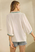 Load image into Gallery viewer, Plus Embroidered Collared And Cuffed Blouse: Sky Blue / Plus Size / 3XL
