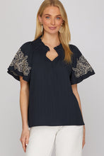 Load image into Gallery viewer, SHORT SLEEVE EMBROIDERED TOP
