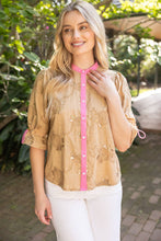 Load image into Gallery viewer, Floral Embroidered and Sequins Button Down Top
