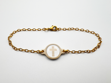 Load image into Gallery viewer, Tap To Pray™ - Survivor Series Handmade Bracelets: 14K Gold-Plated + Vanilla Cross
