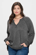 Load image into Gallery viewer, PLUS SPLIT NECK LONG SLEEVE RAGLAN KNIT TOP: CHARCOAL
