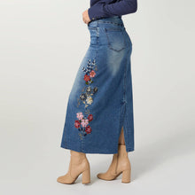 Load image into Gallery viewer, EverStretch Embroidered Maxi Skirt: Medium Denim / S
