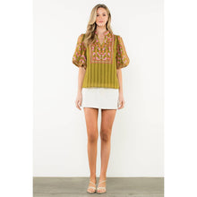 Load image into Gallery viewer, Embroidered Puff Sleeve Textured Top/THML
