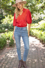 Load image into Gallery viewer, 36929 Collared V-Neck Smocked Yoke Top: Red / M
