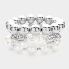 Load image into Gallery viewer, 3PCS Pearl Metal Ball Chain Stretch Multi Layered Bracelets
