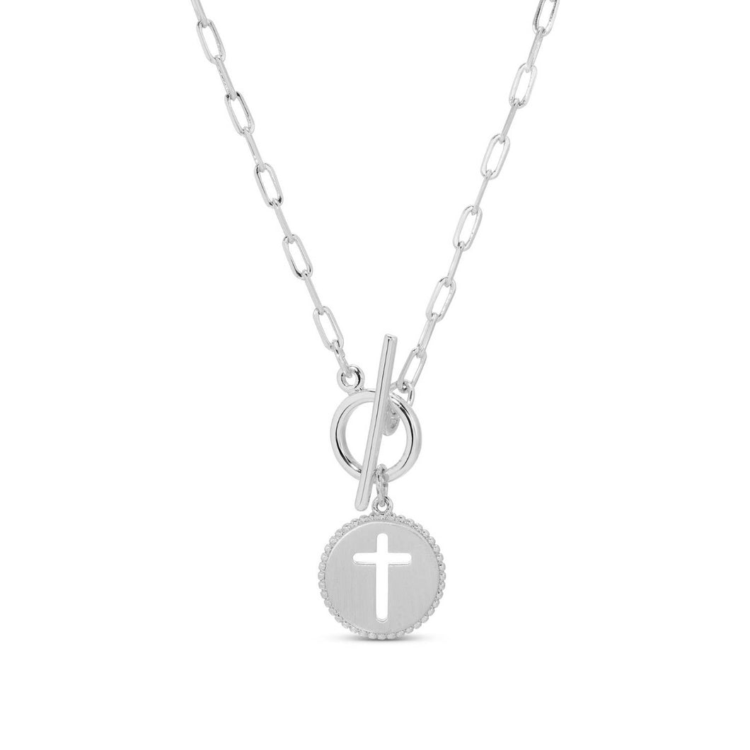Cross Paperclip Toggle Necklace: Silver