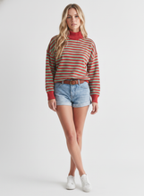 Load image into Gallery viewer, IT-10239-MOCKNECK TERRY STRIPE COTTON TOP: Red/Green / M
